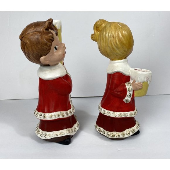 Vintage Ceramic Candle Holders Carolers Choir Girl & Boy Christmas Decor Mcm - Picture 3 of 9